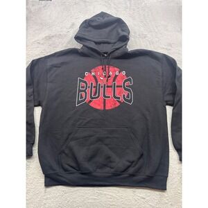 NBA Chicago Bulls Hoodie Mens XL Black Graphic Basketball Pullover CSA T2081 NEW